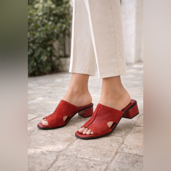 Cole Haan Shoes - Cole Haan Red Leather Mules with Block Heel